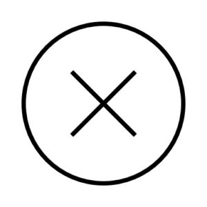 Black circle against a white background with a thin cross in the centre